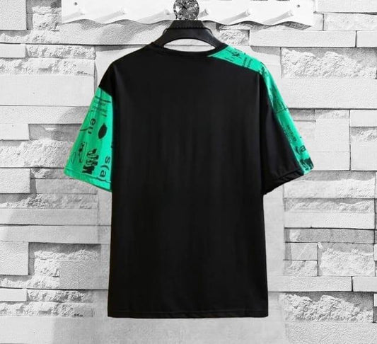 Green Cotton Printed Half Sleeves Round Neck T-Shirt