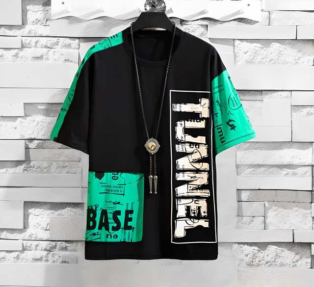 Green Cotton Printed Half Sleeves Round Neck T-Shirt