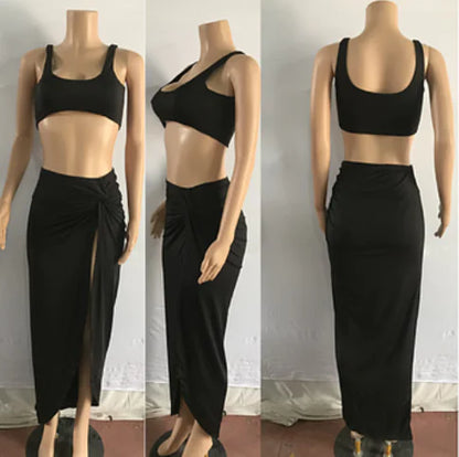 2 Piece Crop Top & Long-Split Skirt Set