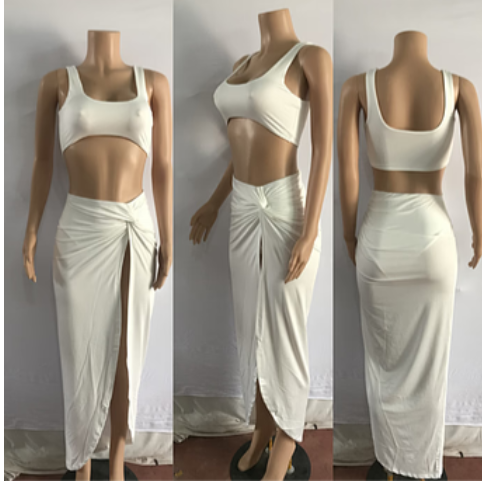 2 Piece Crop Top & Long-Split Skirt Set