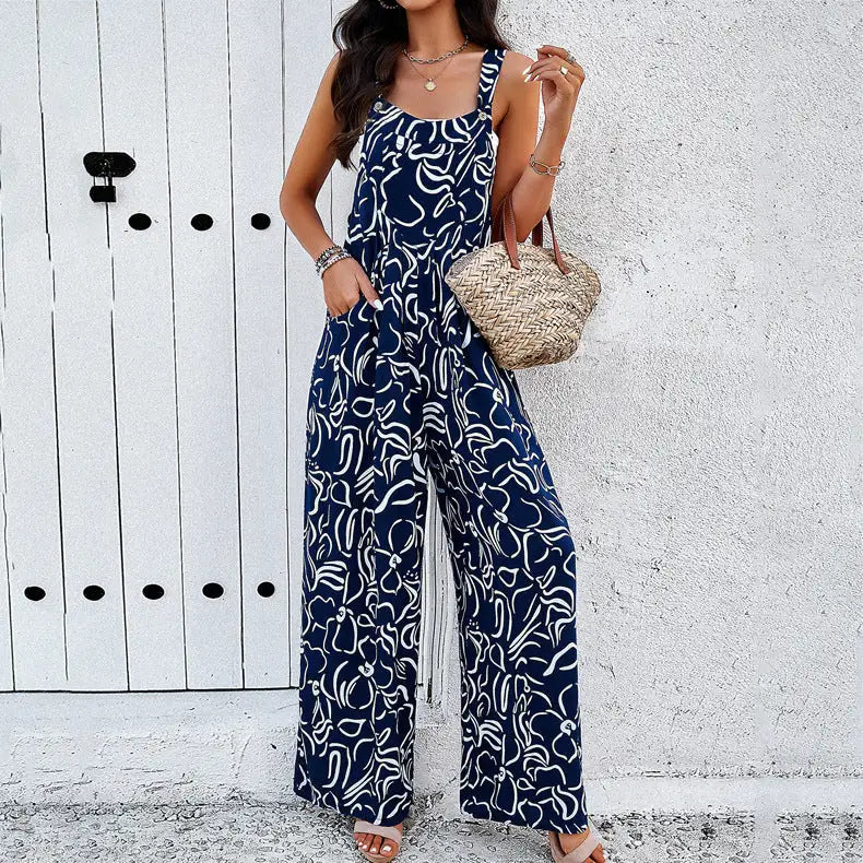 Fashion Print Square Neck Jumpsuit