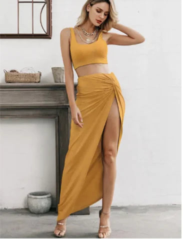 2 Piece Crop Top & Long-Split Skirt Set