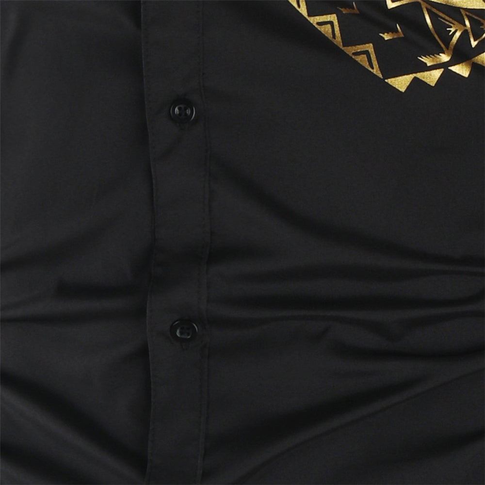 Luxury Gold Long Sleeve Slim Fit Shirt Men