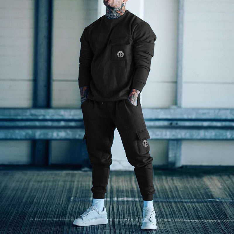 Cotton Casual Hoodie Men's Tracksuit Set