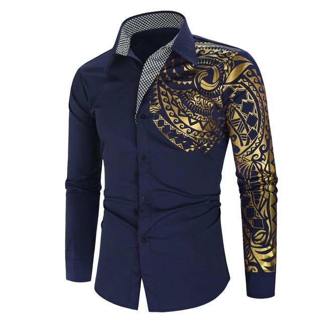 Luxury Gold Long Sleeve Slim Fit Shirt Men