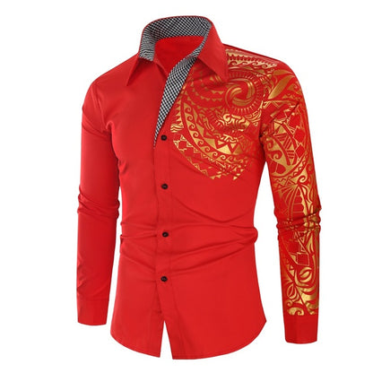 Luxury Gold Long Sleeve Slim Fit Shirt Men