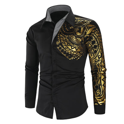 Luxury Gold Long Sleeve Slim Fit Shirt Men