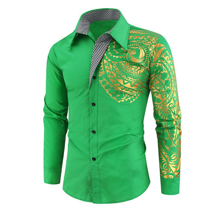 Luxury Gold Long Sleeve Slim Fit Shirt Men