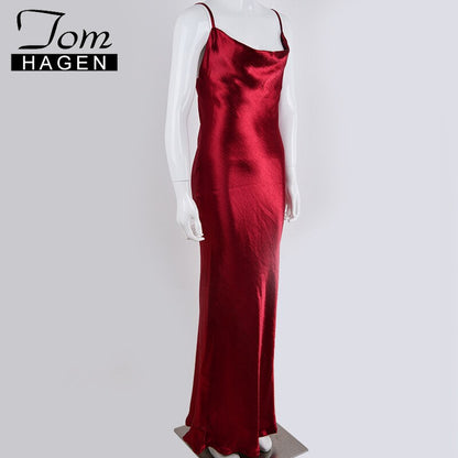 Tom Hagen Sexy Bodycon vestido fuera del hombro señoras vestidos cruzados Sling Maxi vestido de algodón mujeres medio largo fiesta noche Club vestido 2019