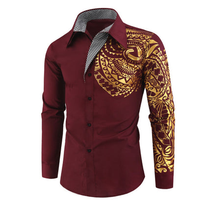 Luxury Gold Long Sleeve Slim Fit Shirt Men