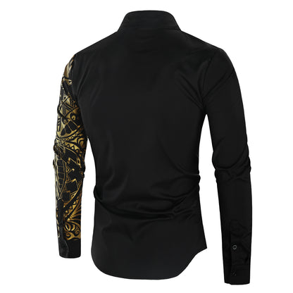 Luxury Gold Long Sleeve Slim Fit Shirt Men