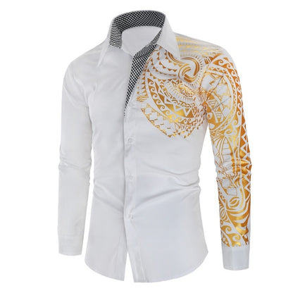 Luxury Gold Long Sleeve Slim Fit Shirt Men